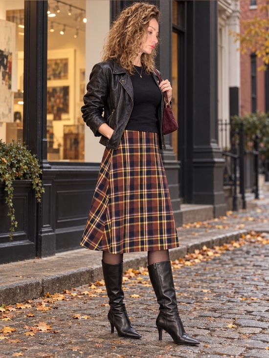 Dresses & Skirts - GU Rust & Navy Plaid A-Line Midi Skirt – Medium